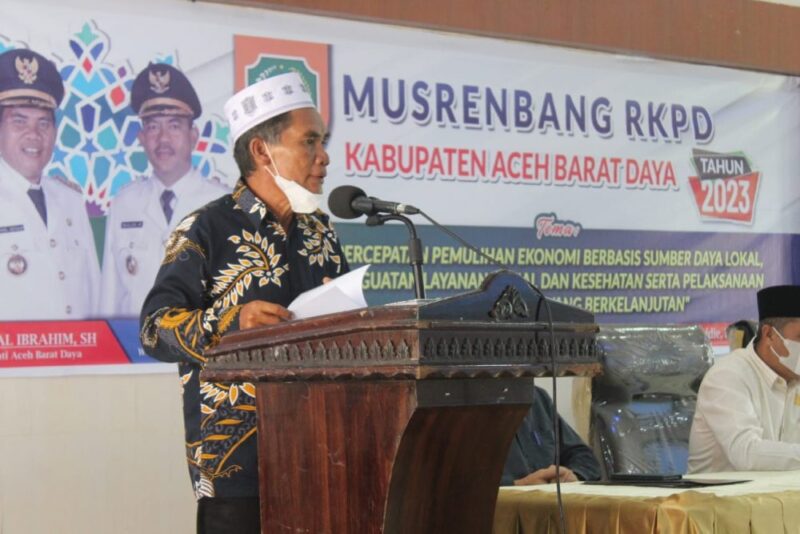 Bupati Abdya, Akmal Ibrahim SH saat membuka musrenbang RKPD tahun 2023 yang di gelar di Aula Bappeda Abdya.