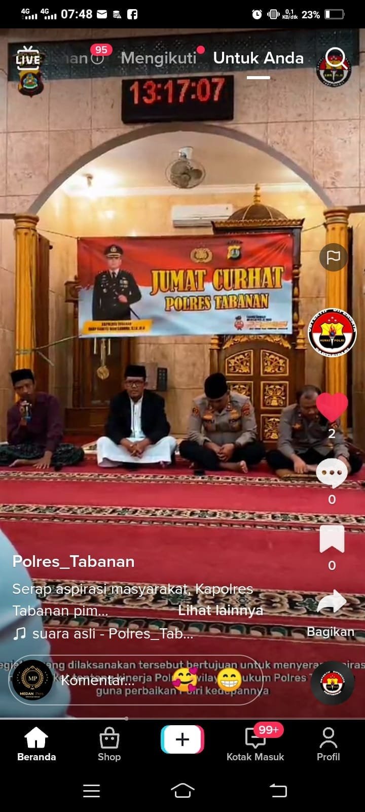 Sumber : Gambar Tangkapan Layar Akun sosial Tiktok Polres Tabanan.Jum'at,6 Januari 2023.(Netty)