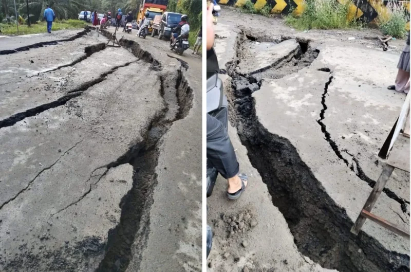 Kondisi Jalan Nasional Bireuen-Takengon di Km 16, Desa Alue Rambong, Kecamatan Juli, Bireuen hingga Kamis menjelang siang, 9 Januari 2025. (Sumber foto: WAG Aceh Info)