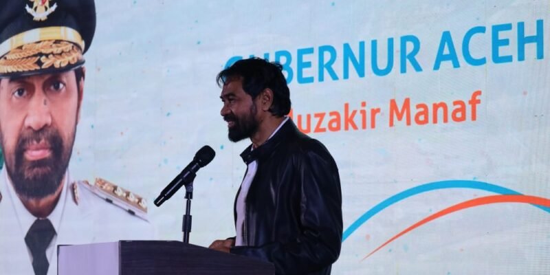 Gubernur Aceh Muzakir Manaf, memberikan sambuta pada acara Penandatanganan Nota Kesepahaman (MoU) antara PT. Pema Global Energi dan PT. Pupuk Indonesia (Persero), mengenai Potensi Pengembangan CCS dan/atau CCUS di Lapangan Arun, Wilayah Kerja B, Aceh, di The Westin Jakarta, Kamis, (10-07-2025).foto.lst