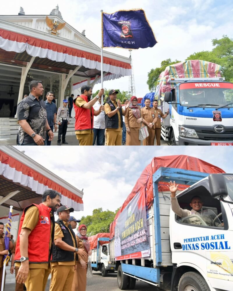 Prosesi pelepasan berlangsung di Pendopo Gubernur Aceh pada Selasa, 18 November 2025 pukul 10.00 WIB, yang didistribusikan menggunakan truck tagana.