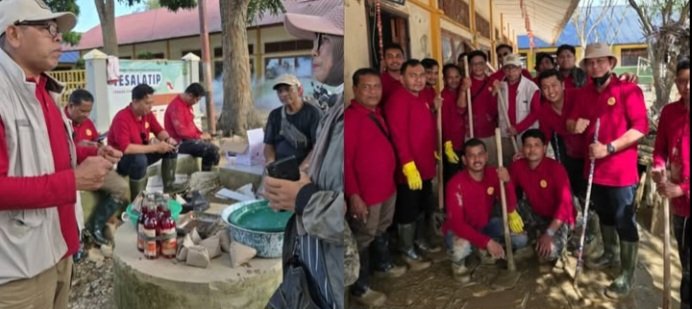 Kepala Sekretariat Lembaga Wali Nanggroe Aceh, Abdullah Hasballah, S. Ag., MSM, memimpin langsung  dalam aksi gotong royong membersihkan fasilitas Sekolah Menengah Atas (SMA) Negeri 2 Percontohan Aceh Tamiang senin (29/12/2025).