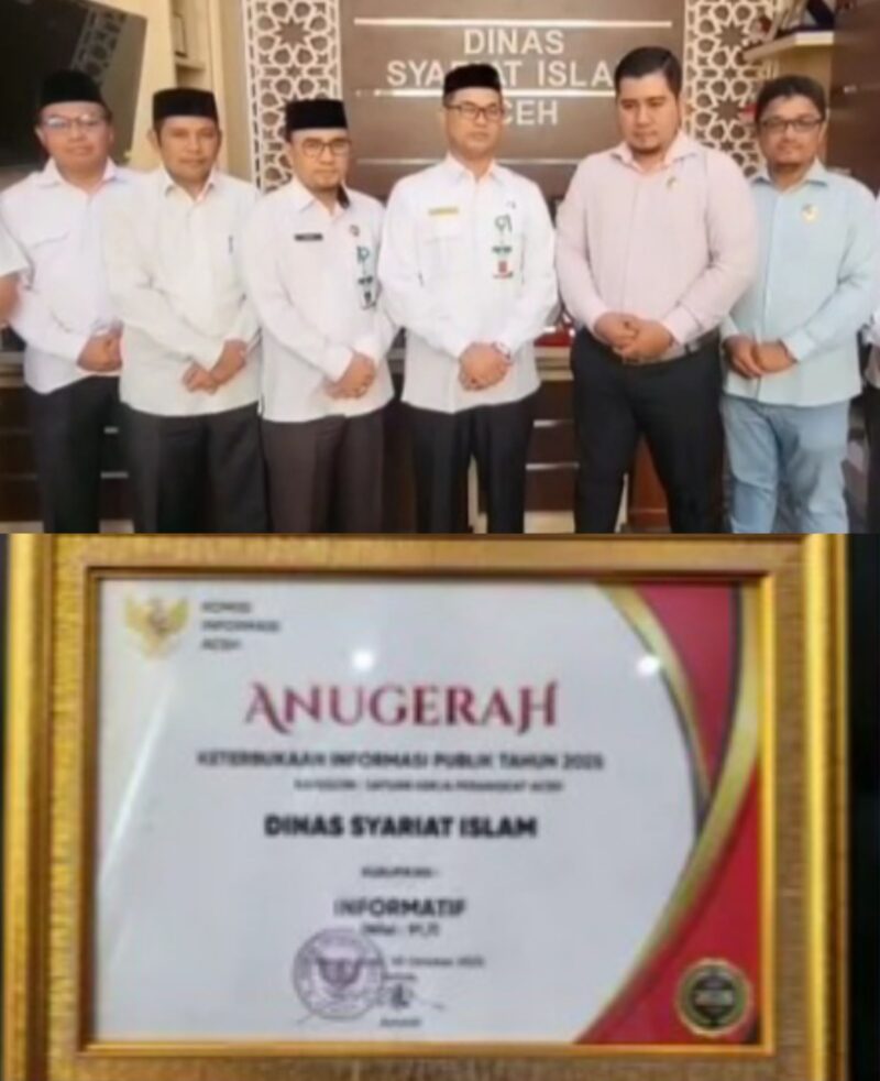 kepada Kepala DSI Aceh, Zahrol Fajri, S.Ag, MH, yang didampingi oleh Sekretaris Dinas, para Kepala Bidang, dan Tim Pejabat Pengelola Informasi dan Dokumentasi (PPID) DSI Aceh, menerima Penghargaan dari  komisi informasi publik yang di Wakil Ketua Komisi Informasi Aceh, Sabri, diserahkan pada hari Rabu (21/01/2026).