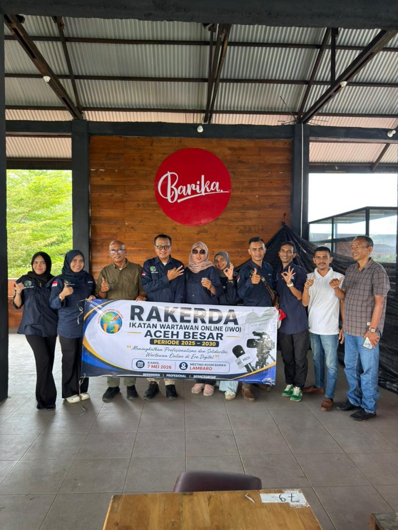 Ikatan Wartawan Online PD Aceh Besar menggelar Rapat Kerja Daerah (Rakerda) periode 2025–2030 di Meeting Room Barika Coffee, Lambaro, Aceh Besar, Kamis (7/5/2026).