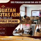 ASN Biro Pengadaan Barang dan Jasa Sekretariat Daerah Aceh mengikuti pelatihan public speaking di Ruang Rapat Lantai 3 Biro PBJ Setda Aceh, Senin (6/7/2026)