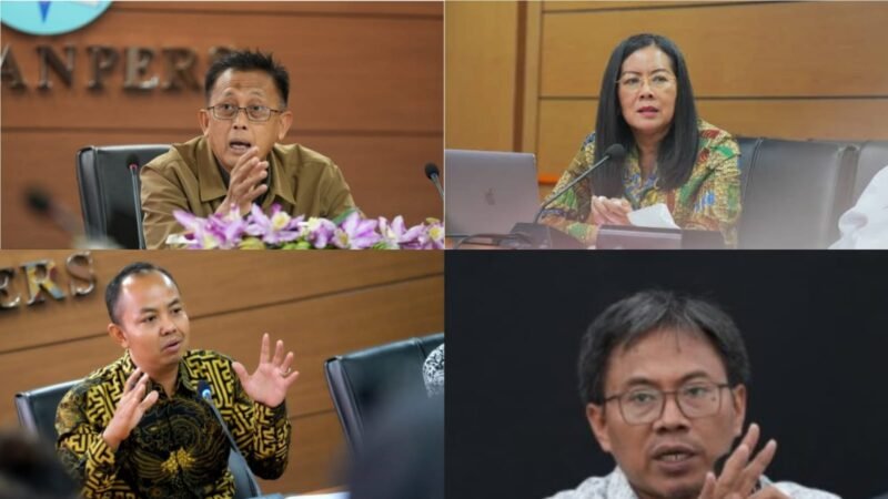 Anggota Dewan Pers, Abdul Manan, Dr. Rosarita Niken Widiastuti, Muhammad Jazuli, dan Totok Suryanto, menyampaikan perkembangan pembahasan Hari Pers Nasional (HPN) 2027, Rabu (2/9/2026). Foto: (SMSI Pusat).