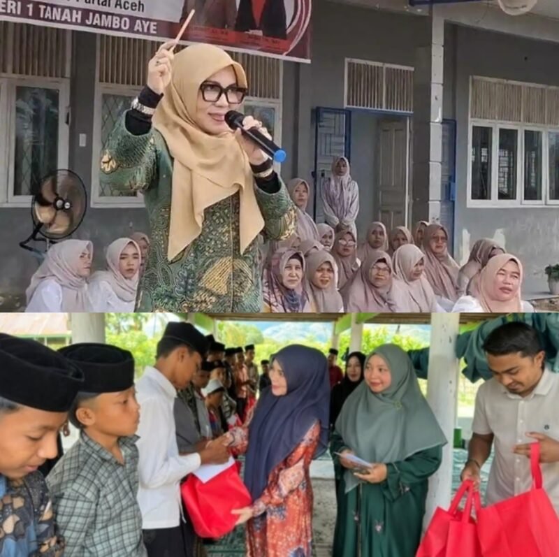 Anggota DPRA, Hj. Salmawati yang akrab disapa Bunda Salma, menyerahkan bantuan berupa Al-Qur'an dan peralatan olahraga kepada SMA Negeri 1 Tanah Jambo Aye, Kabupaten Aceh Utara, Jumat (16/10/2026).